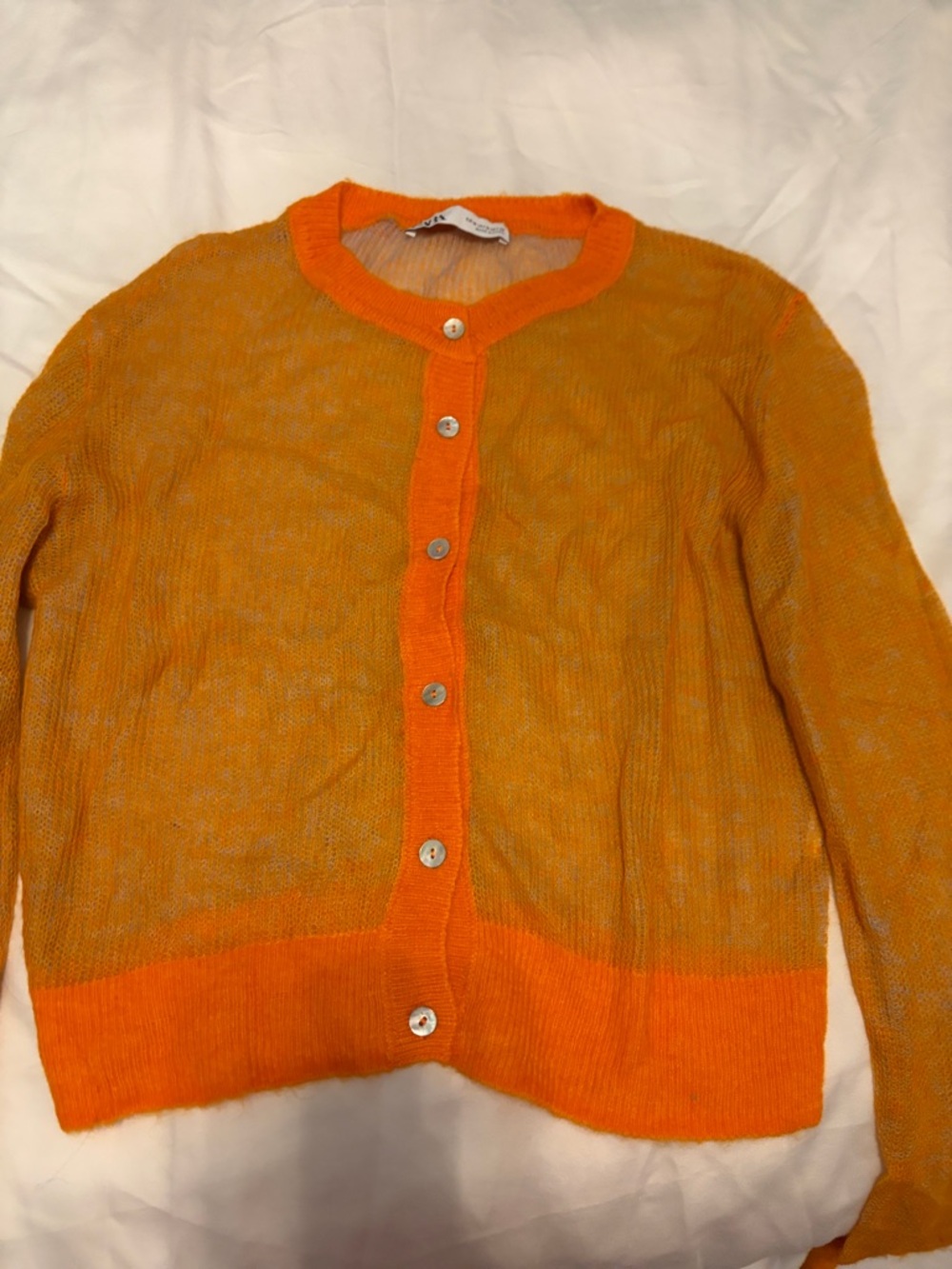 Zara Orange Two-Tone Button Cardigan